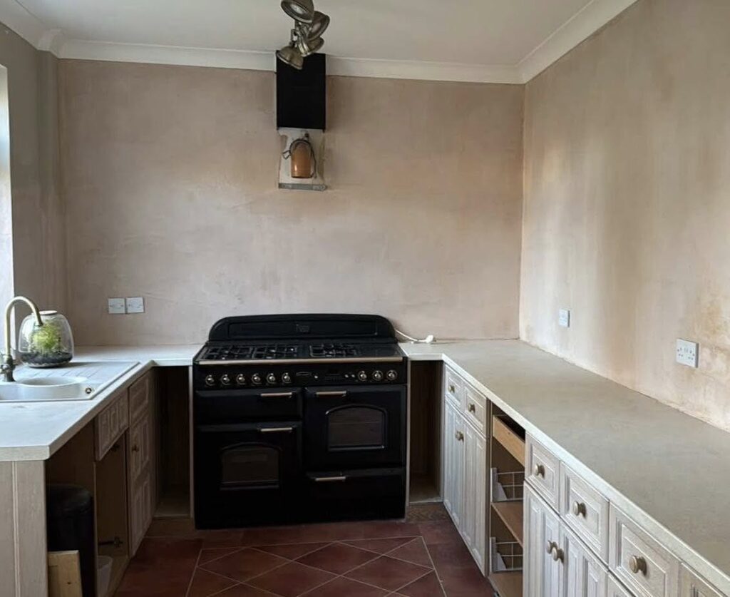 Kitchen wall plastered by Tom from Warboys